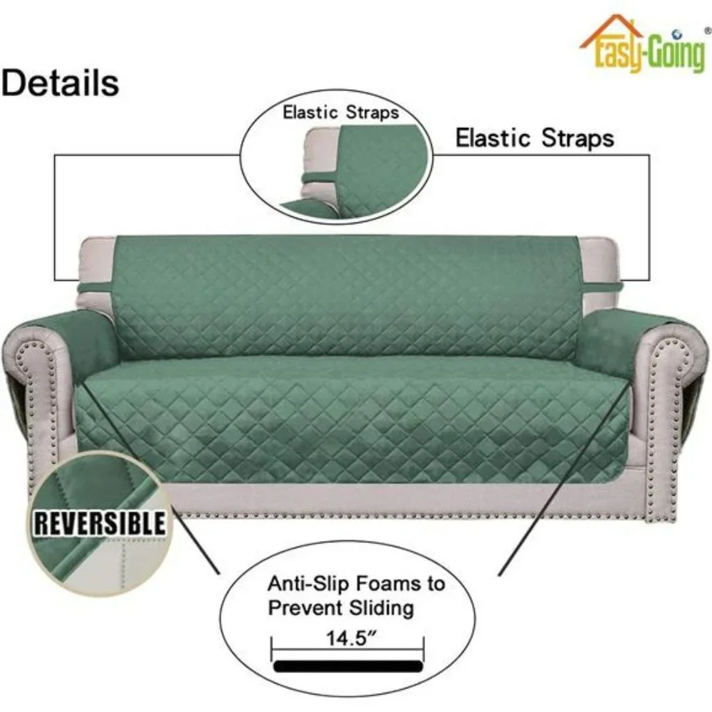 Reversible Sofa Cover Water Resistant Couch Cover with Foam Sticks Elastic Strap